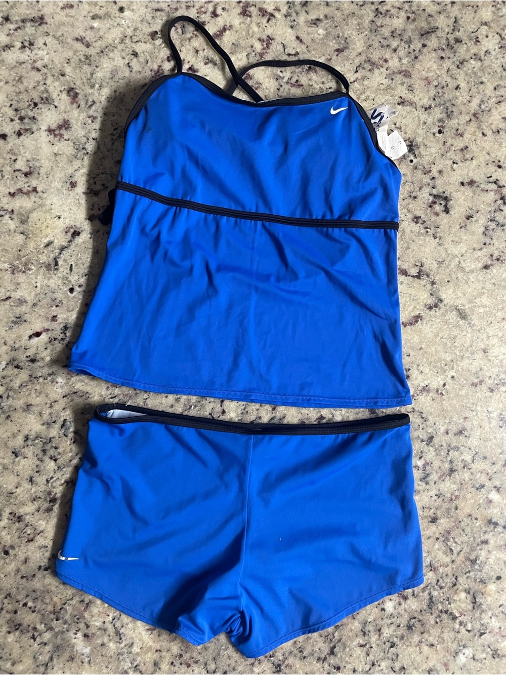 Nike Blue Tankini Swim Set two piece camo top shorts bottoms blue summer